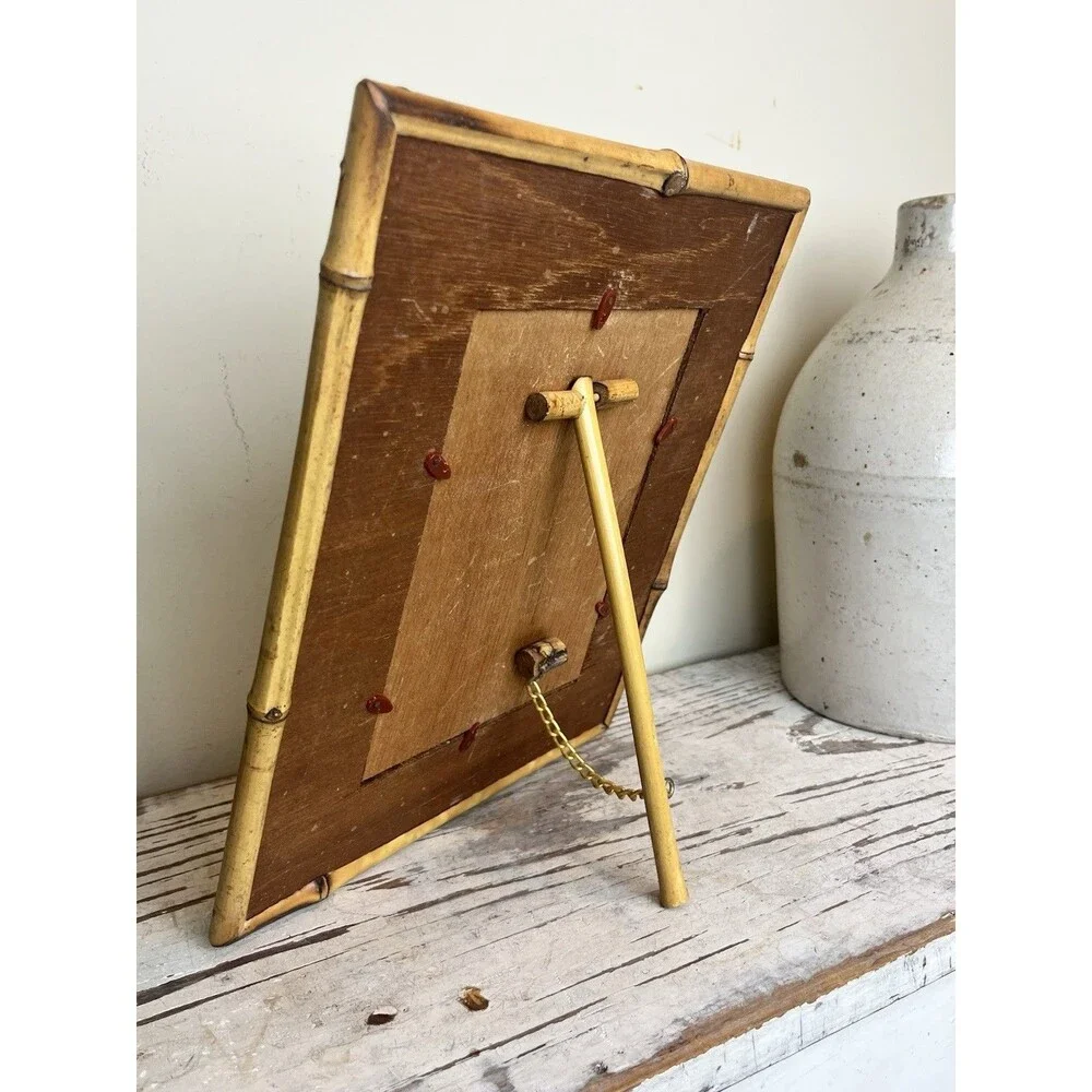 Vintage 1980’s Natural Woven Bamboo Picture Photo Frame W/ Bamboo Backing / Mint